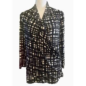 Chaus Black and White‎ Faux Wrap Blouse Size Large